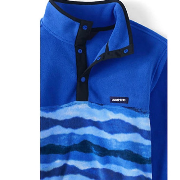 NWT Lands End Mens Heritage Fleece Snap Neck Pullover M Blue Navy Mountain Ombre - Picture 2 of 7